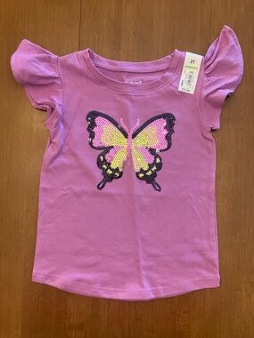 2T Girls' Purple Butterfly Sequin Tee, jumping beans